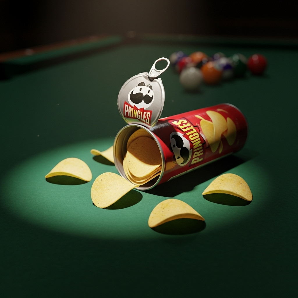 Chipsy Pringles na stole bilardowym