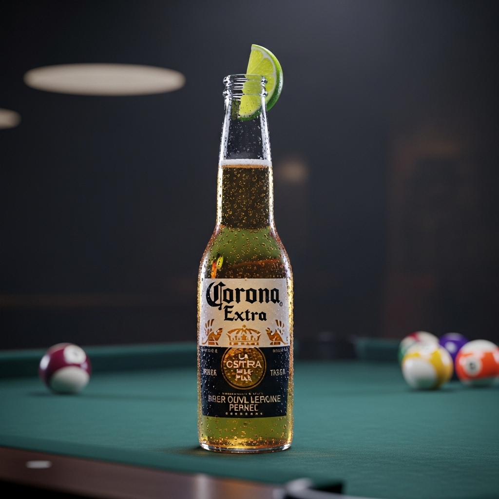 Butelka Corona Extra na stole bilardowym