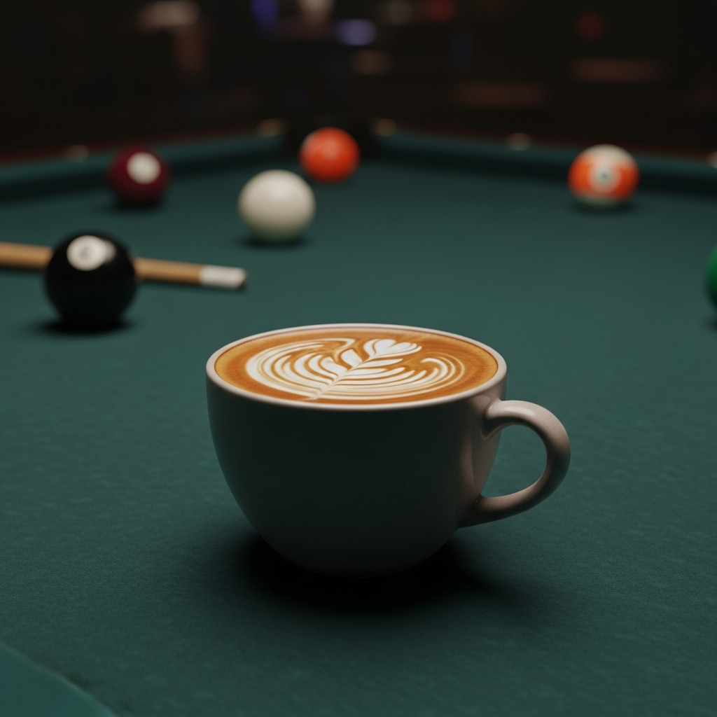 Kawa latte na stole bilardowym
